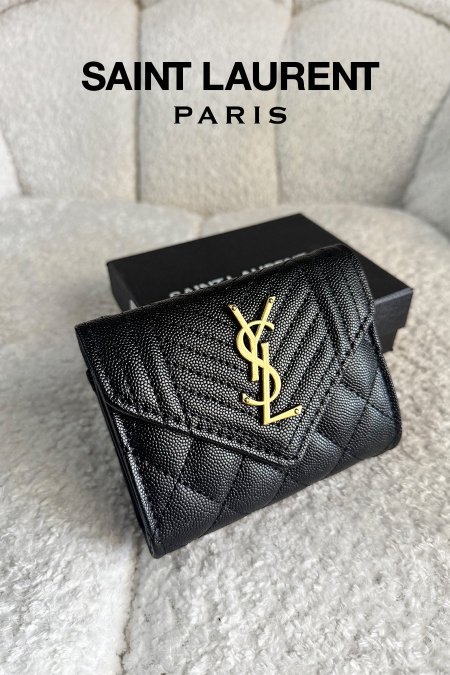 جزدان - YSL / شامل علبة الشركة - اسود/ شعار ذهبي
